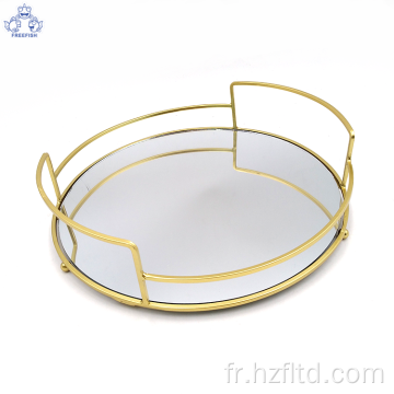 Plateau rond en métal avec base miroir